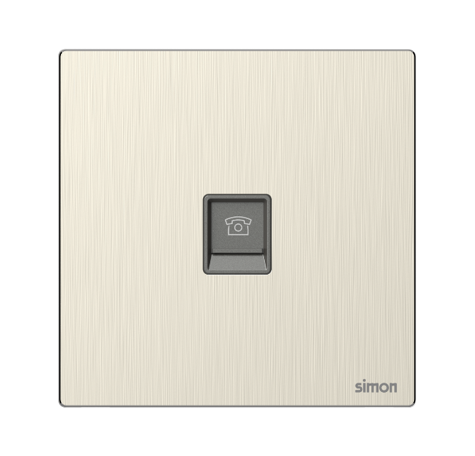 Module ổ cắm điện thoại đơn màu vàng gold mặt kim loại Simon M7 665214M-2C lắp đế vuông