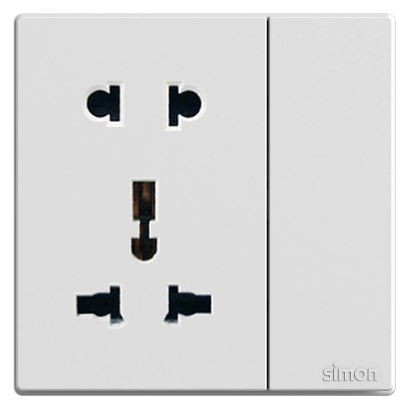 Module Ổ cắm đôi 3 chấu đa năng và 2 chấu kèm công tắc màu trắng Simon S6 581080 lắp chuẩn đế vuông