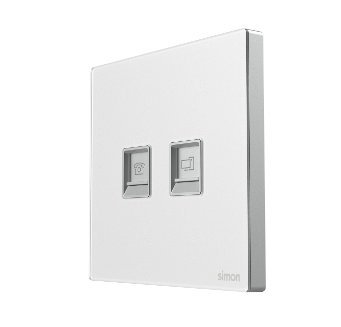 Module ổ cắm mạng Cat.6 + thoại RJ45 Simon M7 665229 Màu trắng