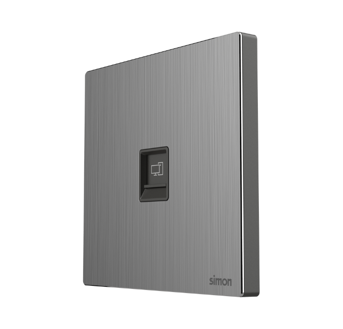 Module ổ cắm mạng đơn Cat 6 màu ghi xám mặt kim loại Simon M7 665218G-2B lắp đế vuông