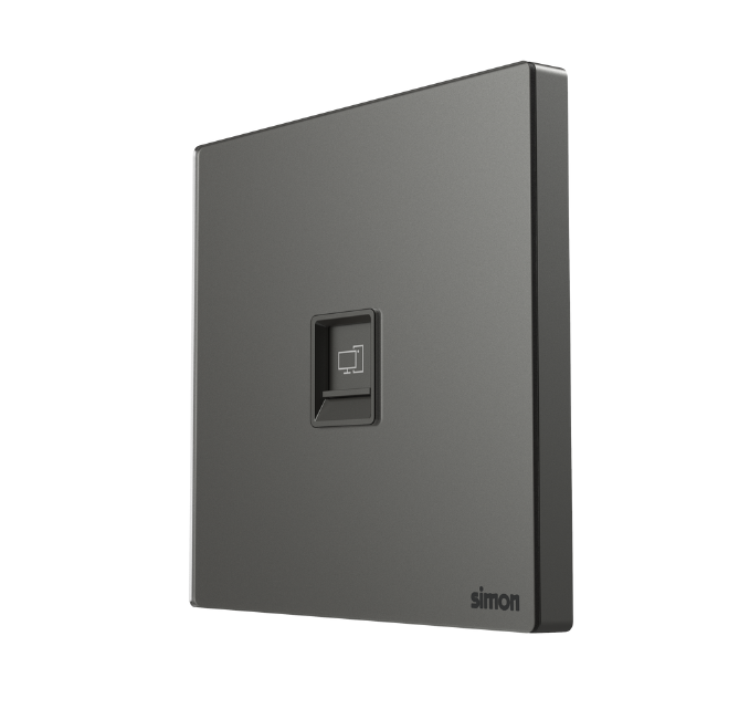 Module ổ cắm mạng đơn Cat 6 màu ghi xám mặt kính Simon SeriesM7 665218G-4D lắp đế vuông