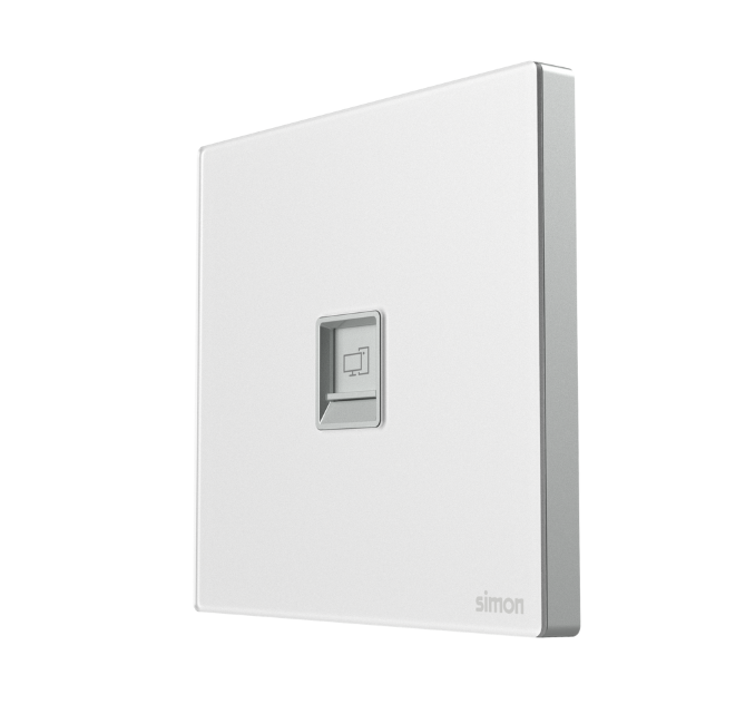 Module ổ cắm mạng đơn Cat 6 màu trắng mặt kính Simon SeriesM7 665218G-4F lắp đế vuông