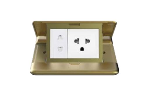 Module Ổ cắm âm sàn Simon ZD011087 gồm 1 ổ cắm đơn 3 chấu + 1 ổ cắm 2 chấu thường màu vàng