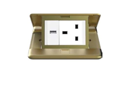 Module Ổ cắm âm sàn Simon gồm ổ USB + Ổ cắm 3 chấu chuẩn Anh ZD011381 màu vàng