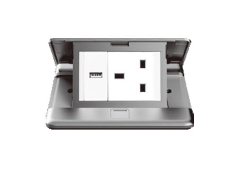 Module Ổ cắm âm sàn USB + Ổ cắm dơn 3 chấu chuẩn Anh Simon ZD021381 màu bạc