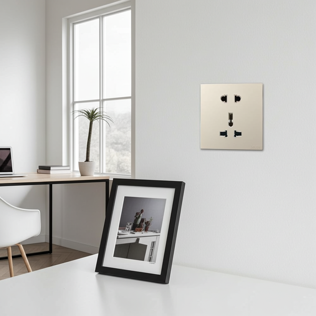 Module Ổ cắm 3 chấu đa năng và 2 chấu màu sâm panh Simon S6 581080V-46 đế vuông