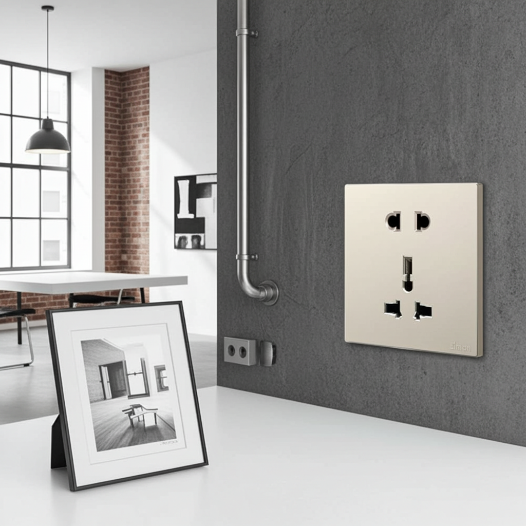 Module Ổ cắm 3 chấu đa năng và 2 chấu màu sâm panh Simon S6 581080V-46 đế vuông