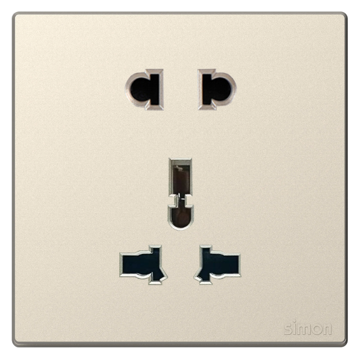 Module Ổ cắm 3 chấu đa năng và 2 chấu màu sâm panh Simon S6 581080V-46 đế vuông