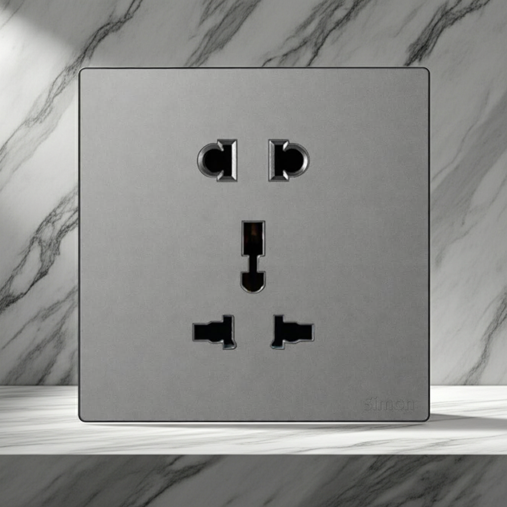 Module Ổ cắm 3 chấu đa năng và 2 chấu màu ghi xám Simon S6 581080V-61 đế vuông