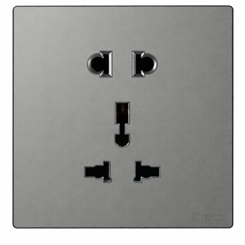 Module Ổ cắm 3 chấu đa năng và 2 chấu màu ghi xám Simon S6 581080V-61 đế vuông