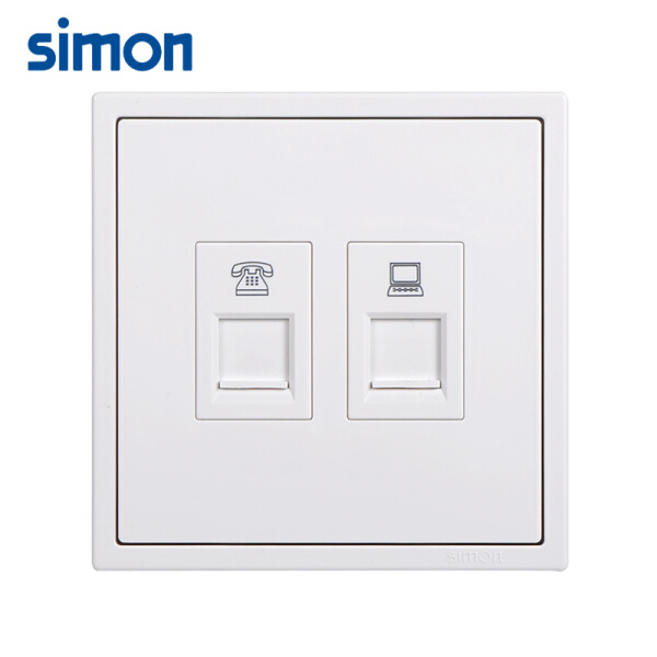 Module ổ cắm điện thoại + mạng Simon I7 705229 màu Trắng