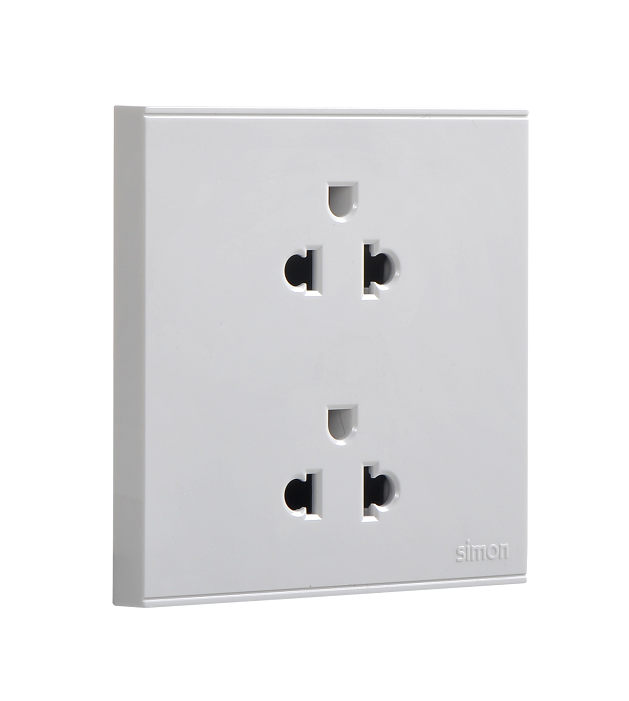 E6- Bộ Ổ cắm đôi chuẩn Âu-Mỹ 16A Simon 721287 Màu trắng