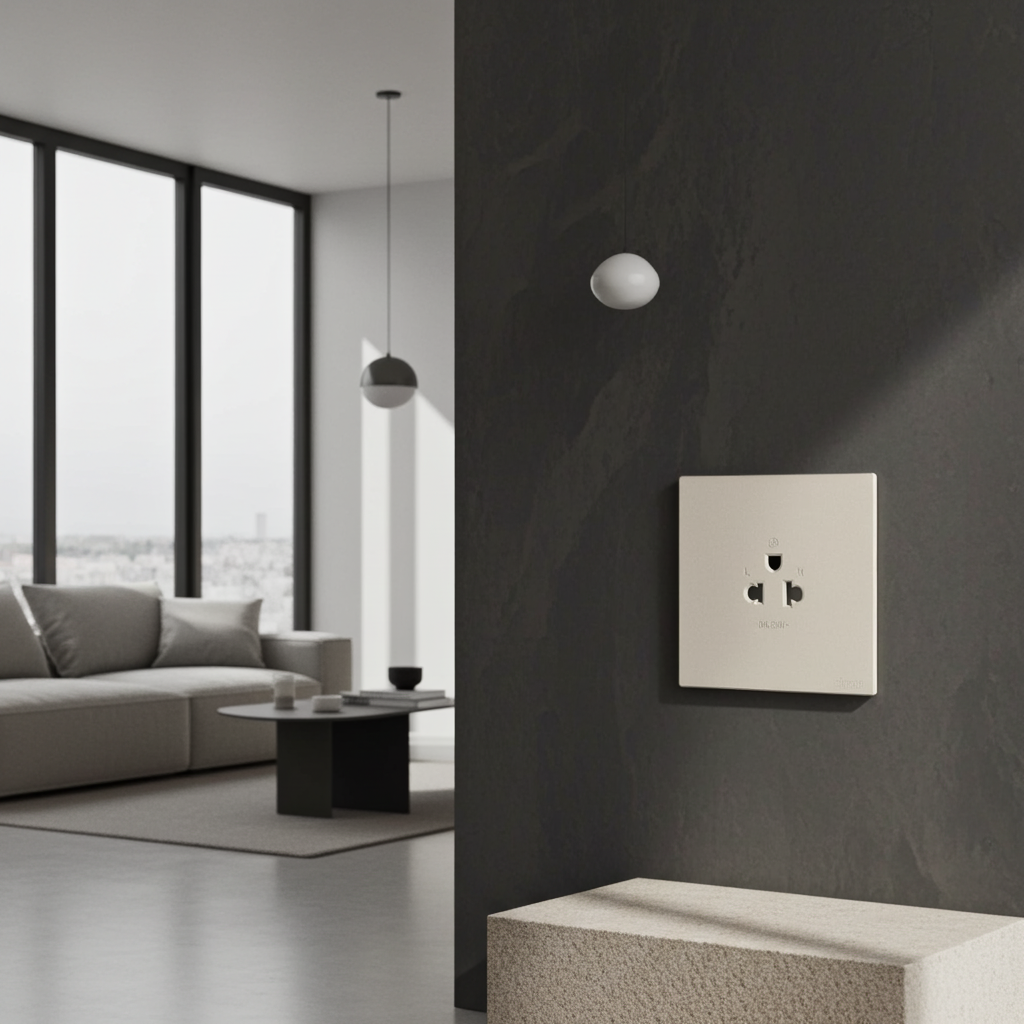 Ổ cắm đơn 3 chấu chuẩn Âu Mỹ màu sâm panh Simon S6 581087-46 lắp chuẩn đế vuông