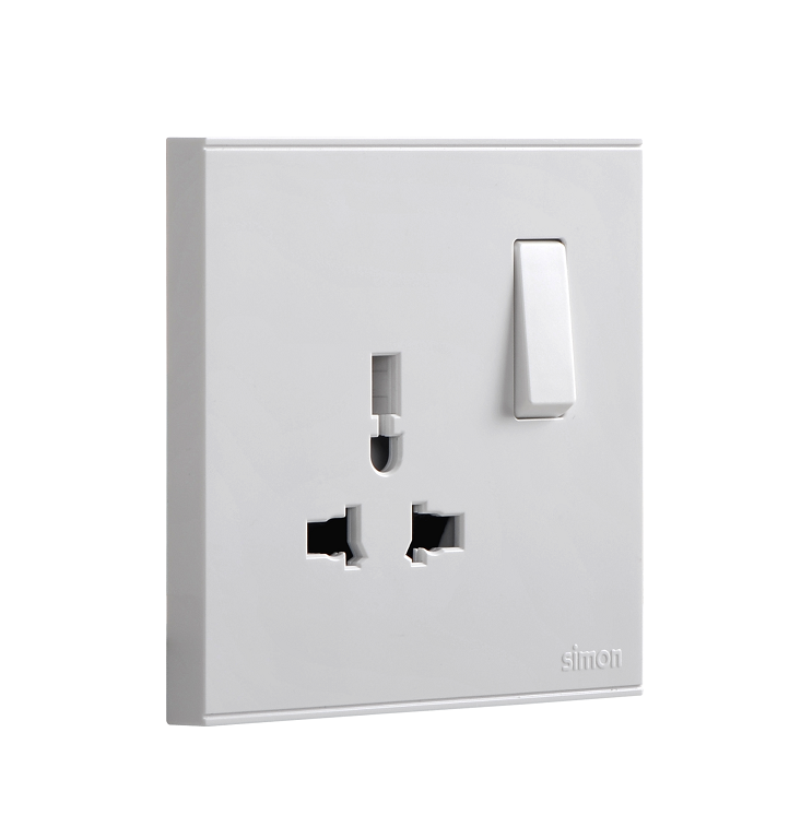 E6- Bộ Ổ cắm đơn đa tiêu chuẩn 10A kèm công tắc Simon 721089 màu trắng