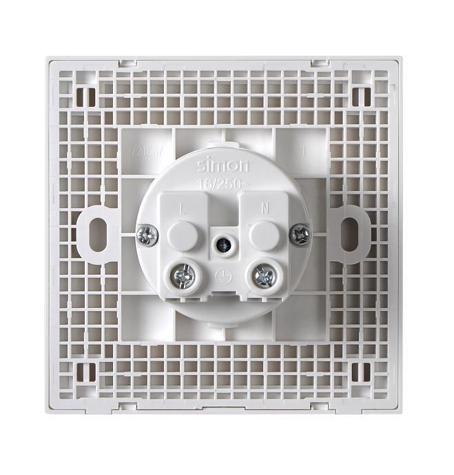E6- Bộ Ổ cắm đơn Schuko 16A Simon 721687 Màu trắng