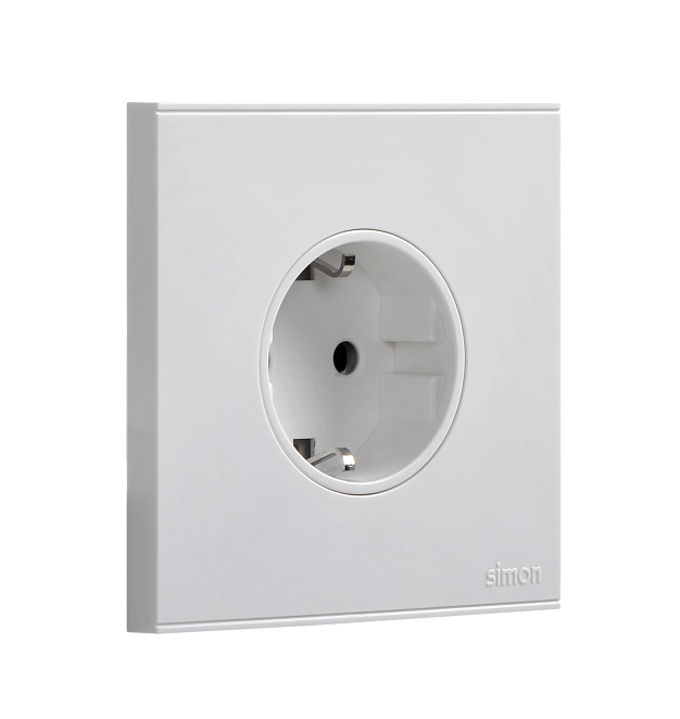 E6- Bộ Ổ cắm đơn Schuko 16A Simon 721687 Màu trắng