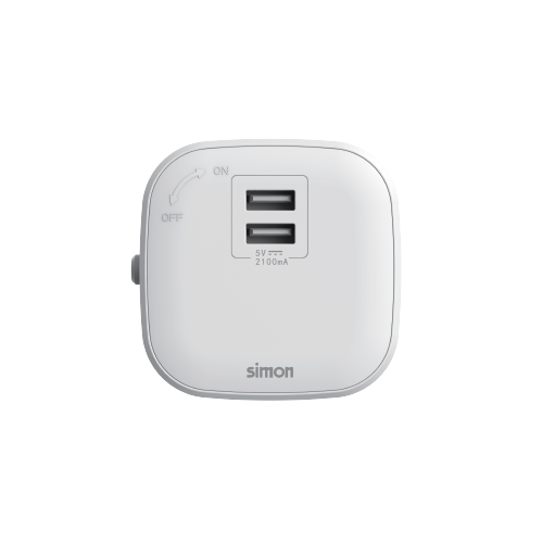 Ổ cắm USB đôi DC 5V 2.1A vuông Simon Track Socket MTSE721 màu trắng