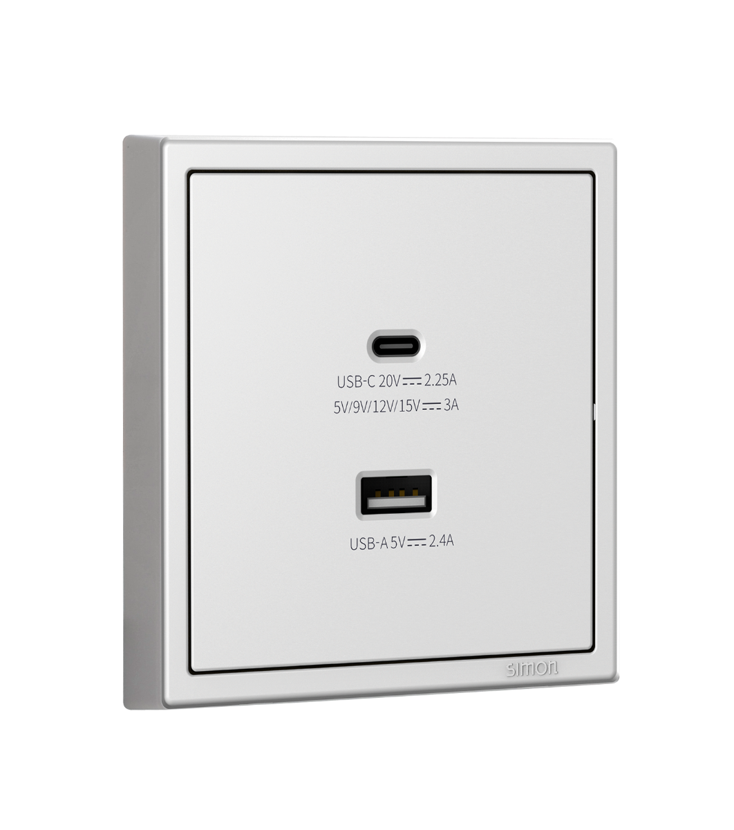Module Ổ cắm USB (5V 2.4A) + sạc Type C (45W) màu trắng Simon I7 70E727