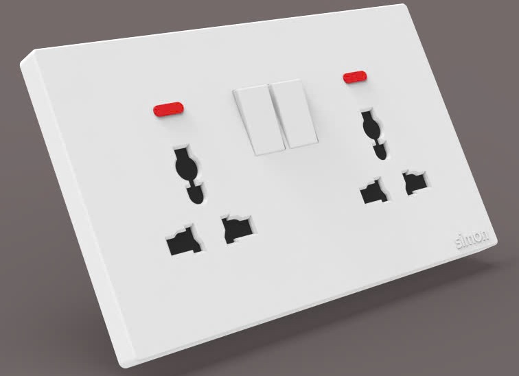 Module ổ cắm đôi 3 chấu đa năng kèm công tắc Simon S6 581081 màu Trắng