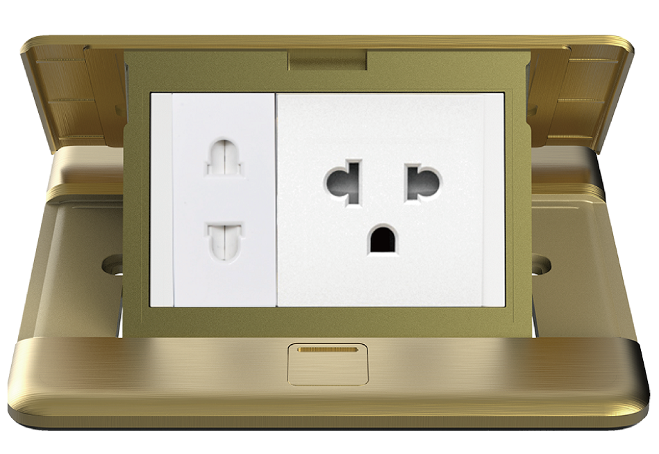 Module Ổ cắm âm sàn Simon ZD011087 gồm 1 ổ cắm đơn 3 chấu + 1 ổ cắm 2 chấu thường màu vàng