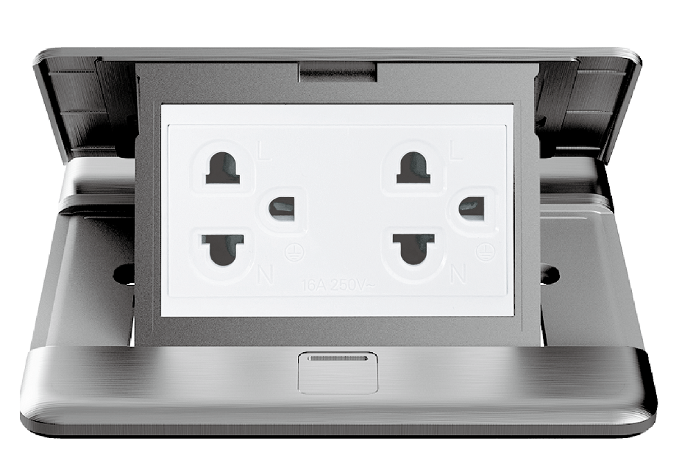 Module Ổ cắm âm sàn đôi 3 chấu thường 16A Simon ZD021287 màu Bạc