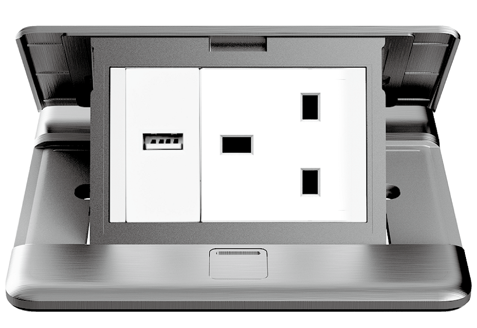 Module Ổ cắm âm sàn USB + Ổ cắm dơn 3 chấu chuẩn Anh Simon ZD021381 màu bạc