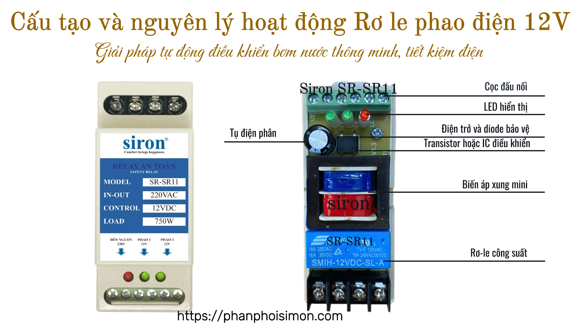 Cấu tạo và nguyên lý hoạt động của Rơ le an toàn cho phao điện bồn nước 12V Siron SR-SR11