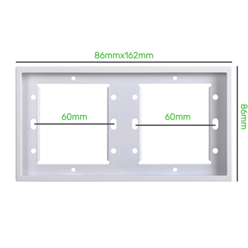 kích thước dài, rộng và lỗ bắt vít của Khung Viền Đôi Vuông Simon i7 Màu Trắng 700620