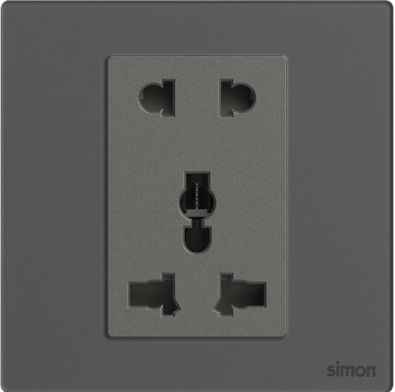 Ổ Cắm Đôi 2 Chấu Và 3 Chấu Đa Năng Simon M7 Gem Màu Xám - 661080G-4D