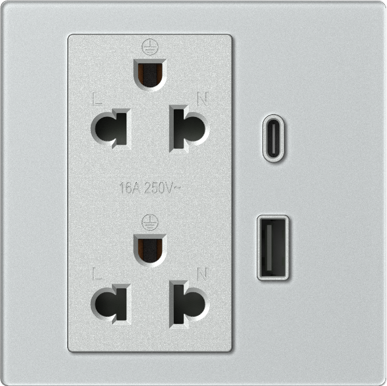 Ổ Cắm Đôi Đa Năng Có Tiếp Địa & Sạc USB A+C Simon M7 Gem Màu Bạc - 66E7251G-4E