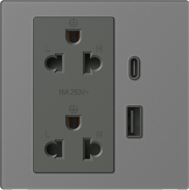 Ổ Cắm Đôi Đa Năng Có Tiếp Địa & Sạc USB A+C Simon M7 Gem Màu Xám - 66E7251G-4D