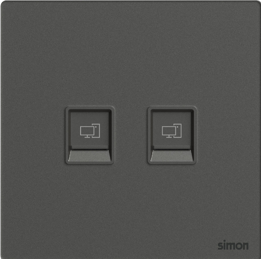Ổ Cắm Mạng Đôi Cat6 Simon M7 Gem Màu Xám - 665228G-4D