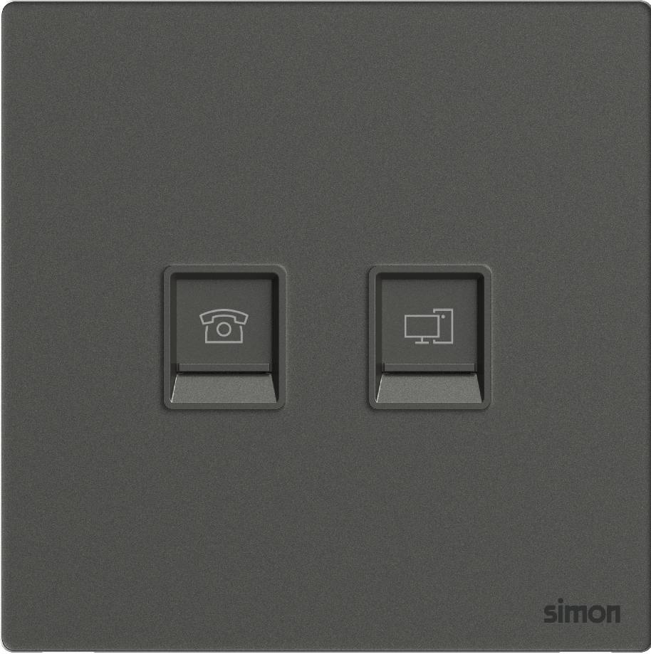 Ổ Cắm Điện Thoại và Mạng Cat6 Simon M7 Gem Màu Xám - 665229G-4D