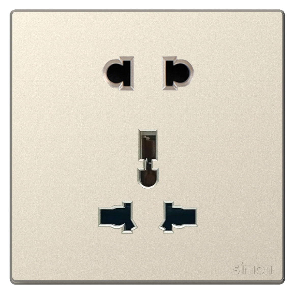 Bộ Ổ Đơn 2 Chấu Và Ổ Đa Năng Vuông Màu Sâm panh Simon S6 - 581080V-46