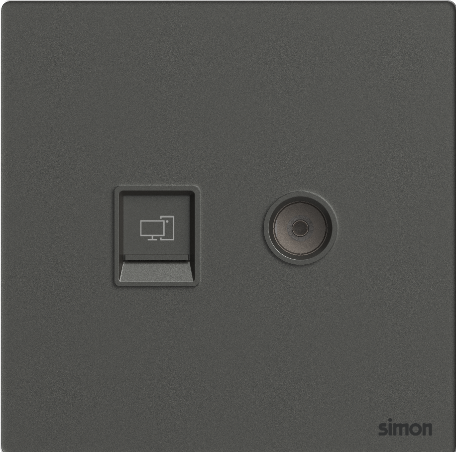 Ổ Cắm Tivi và Mạng Cat6 Simon M7 Gem Màu Xám - 665302G-4D