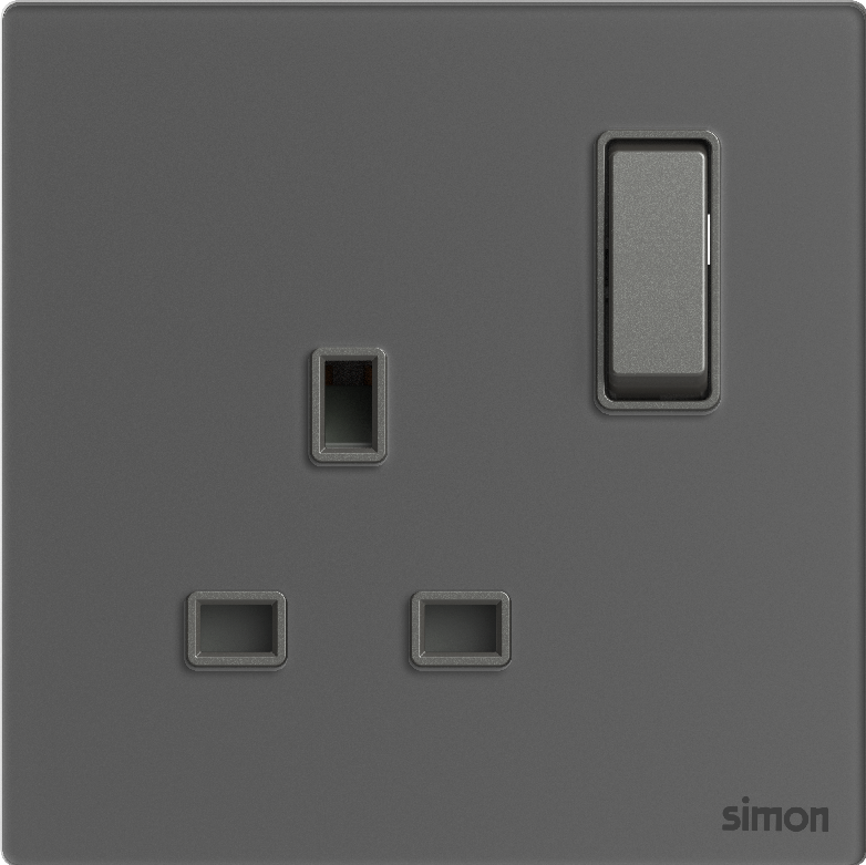 Ổ Cắm Vuông Kiểu Anh Có Công Tắc Simon M7 Gem Màu Xám - 661383G-4D