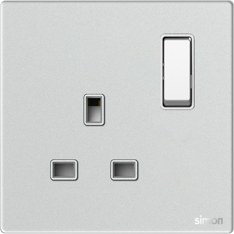 Ổ Cắm Đơn Vuông Kiểu Anh Có Công Tắc Simon M7 Gem Màu Bạc - 661383G-4E