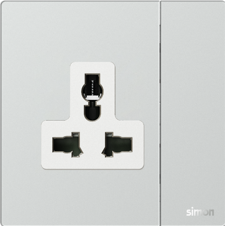 Ổ Cắm 3 Chấu Đa Năng Có Công Tắc Vuông Simon M7 Gem Màu Bạc - 661089G-4E