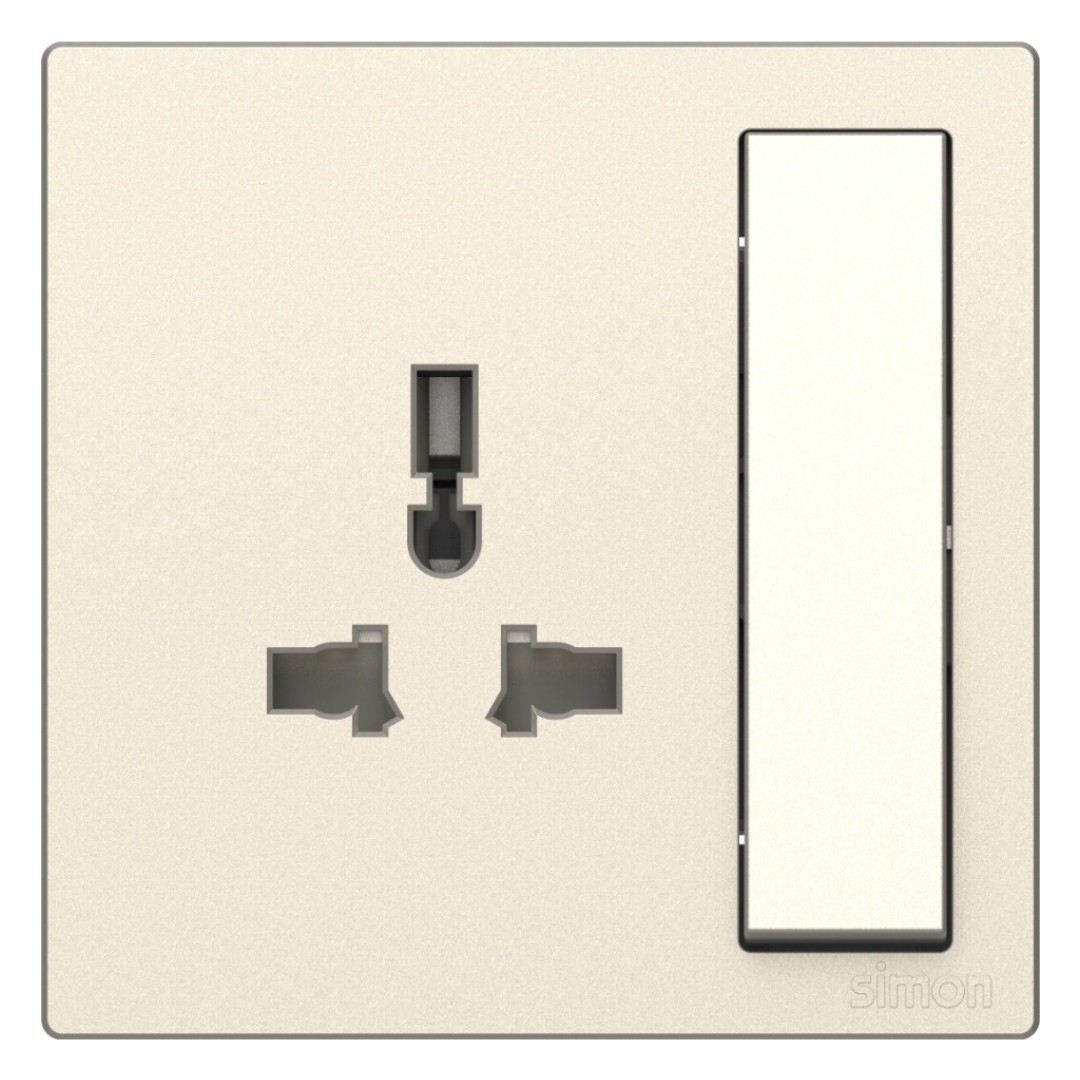 Bộ Ổ Cắm 3 Chấu Đa Năng Kèm Công Tắc Chuẩn Vuông Màu Sâm Panh Simon s6 - 581089-46