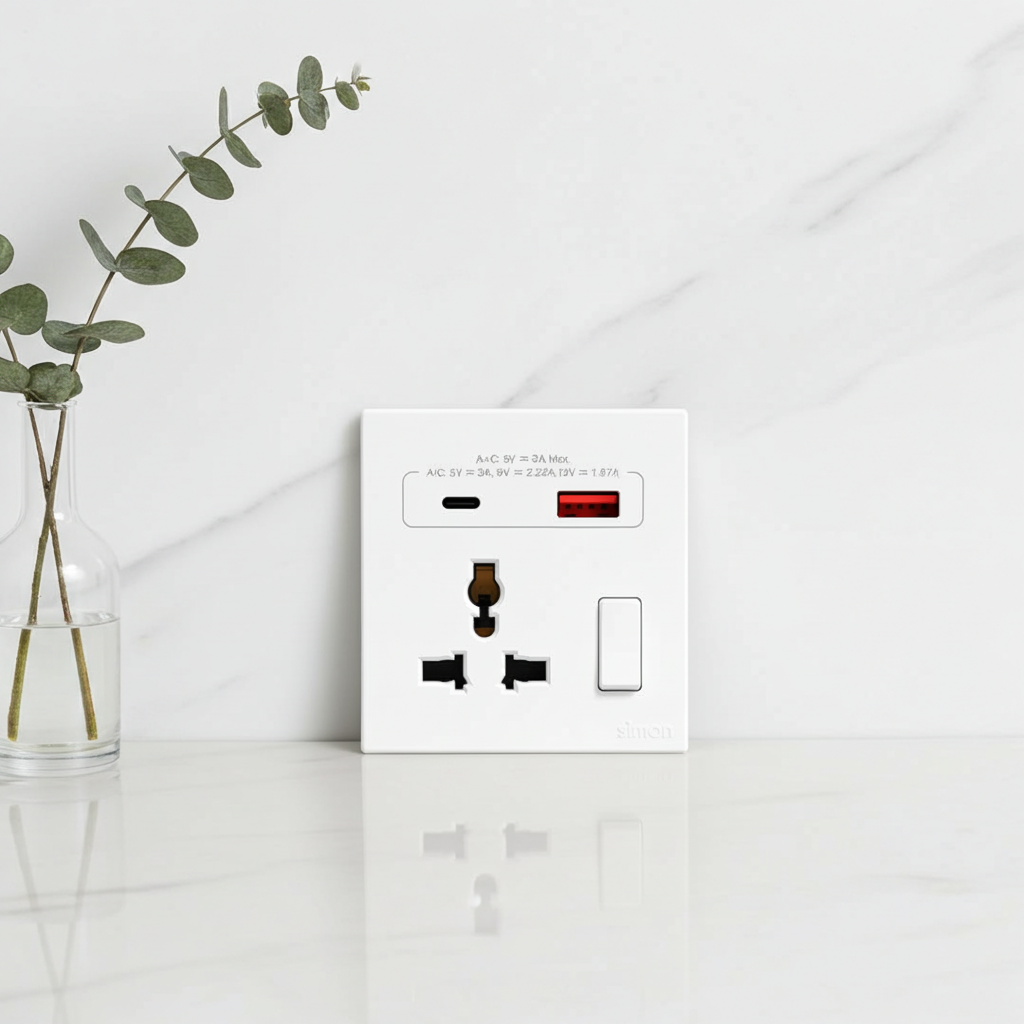 Bộ Ổ Cắm Đa Năng Kèm Công Tắc Có Sạc USB Và Sạc Type C Màu Trắng Simon S6 58E7253 - Thiết kế sang trọng – tinh tế đến từng chi tiết