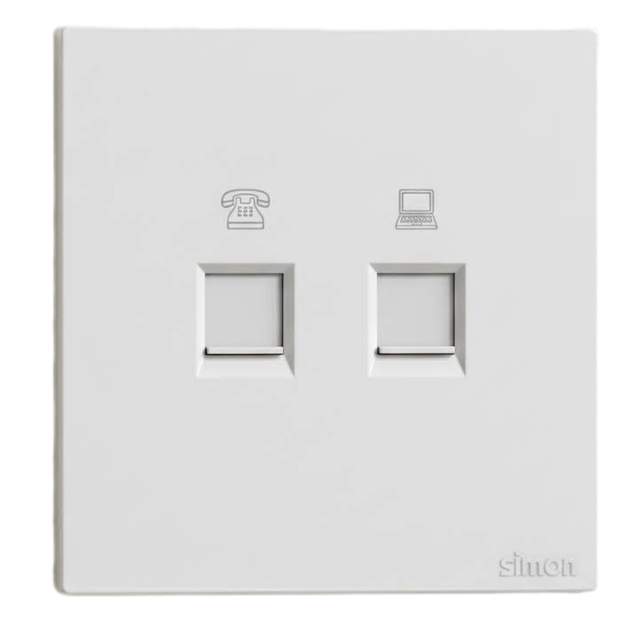 Bộ Ổ Cắm Điện Thoại Và Mạng CAT6 Vuông Màu Trắng Simon S6 - 585229