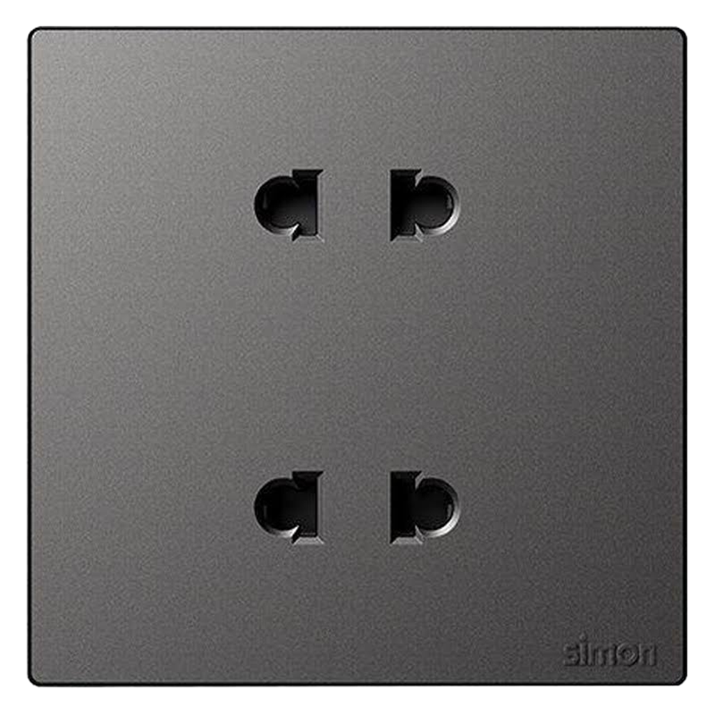Bộ Ổ Cắm Đôi 2 Chấu Vuông Màu Xám Simon S6 - 581072-61
