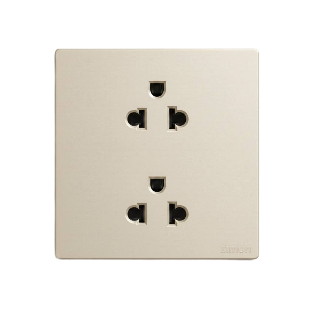Bộ Ổ Cắm Đôi 3 Chấu Vuông Màu Sâm Panh Simon S6 - 581287-46