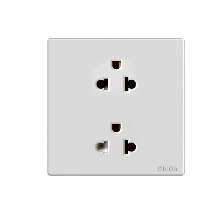 Bộ Ổ Cắm Đôi 3 Chấu Vuông Màu Trắng Simon S6 - 581287