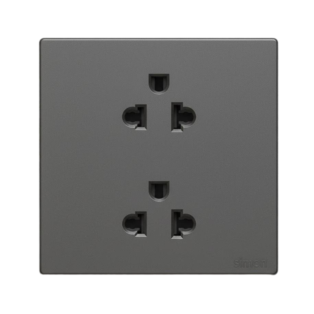 Bộ Ổ Cắm Đôi 3 Chấu Vuông Màu Xám Simon S6 - 581287-61