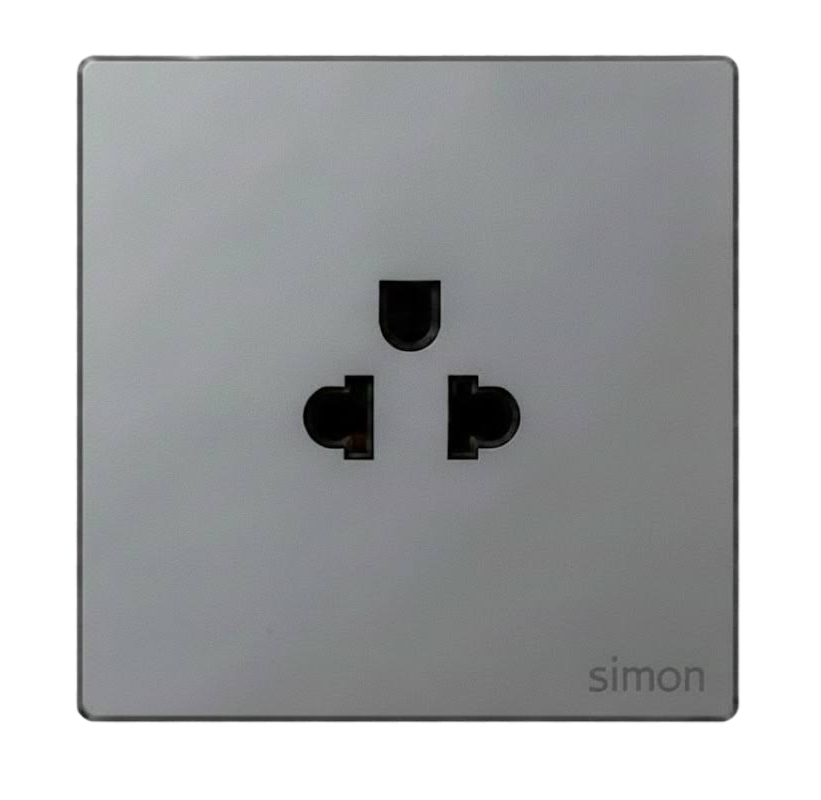 Bộ Ổ Cắm Đơn 3 Chấu Vuông Màu Xám Simon S6 - 581087-61