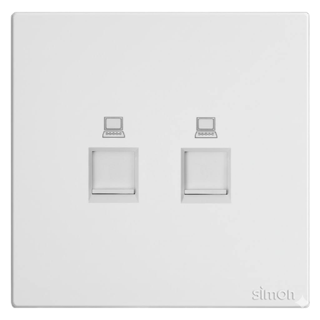 Bộ Ổ Cắm Mạng Đôi CAT6 Vuông Màu Trắng Simon S6 - 585228