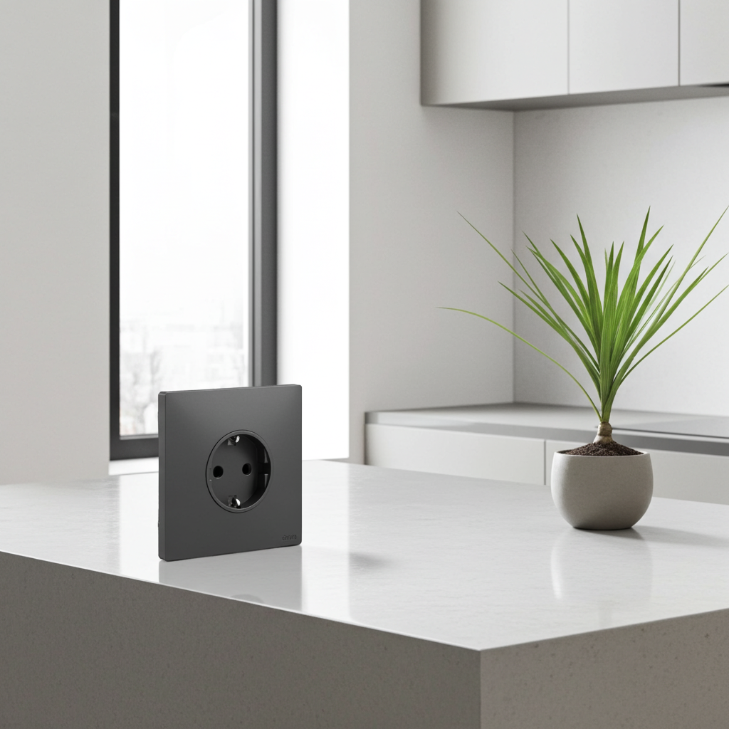 Bộ Ổ Cắm Schuko Vuông Màu Xám Simon M7 Gem Diamond Gray Mã 661687G-4D-Hiệu ứng sương mù 70% Công nghệ xử lý quang học