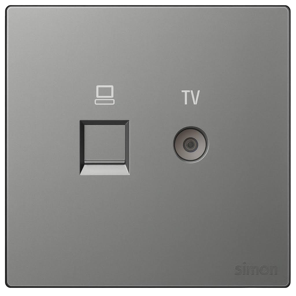 Bộ Ổ Cắm Tivi Và Mạng CAT6 Vuông Màu Xám Simon S6 - 585302-61