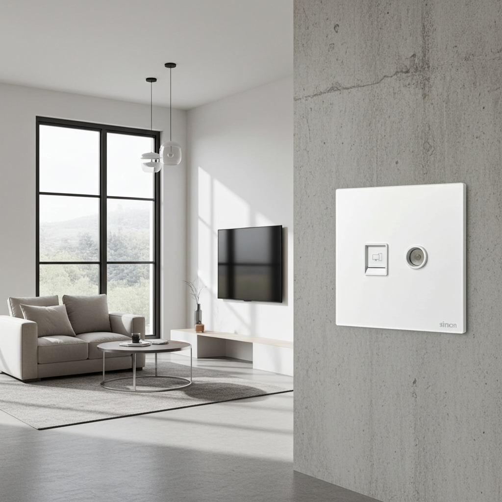 Bộ Ổ Cắm TV và Mạng Cat6 Vuông Màu Trắng Simon M7 Gem Diamond White Mã 665302G-4F-Hiệu ứng sương mù 70% Công nghệ quang học tạo lớp sương mờ (Haze effect)
